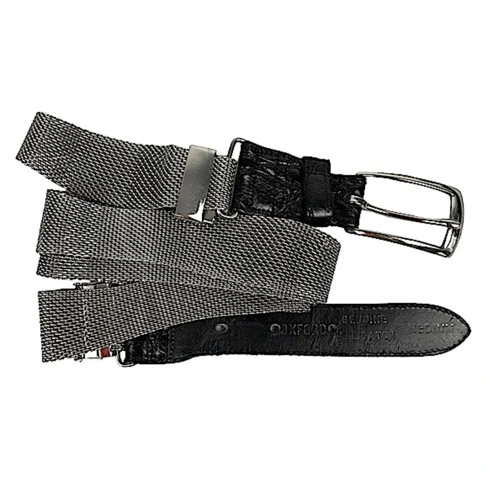 Vintage 80s Silver Scalloped Edge Woven Metal Belt Black Leather & Silver Buckle